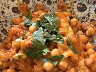 Rose Harissa Chickpeas with Flaked Cod