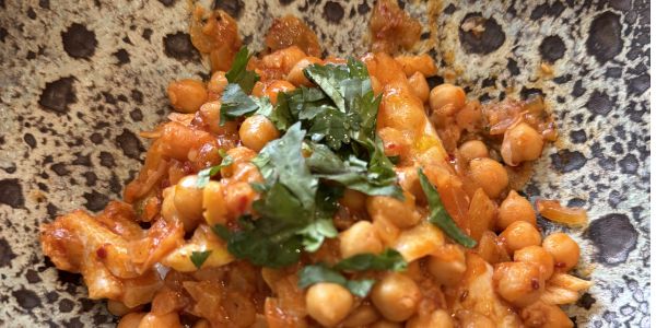 Rose Harissa Chickpeas with Flaked Cod